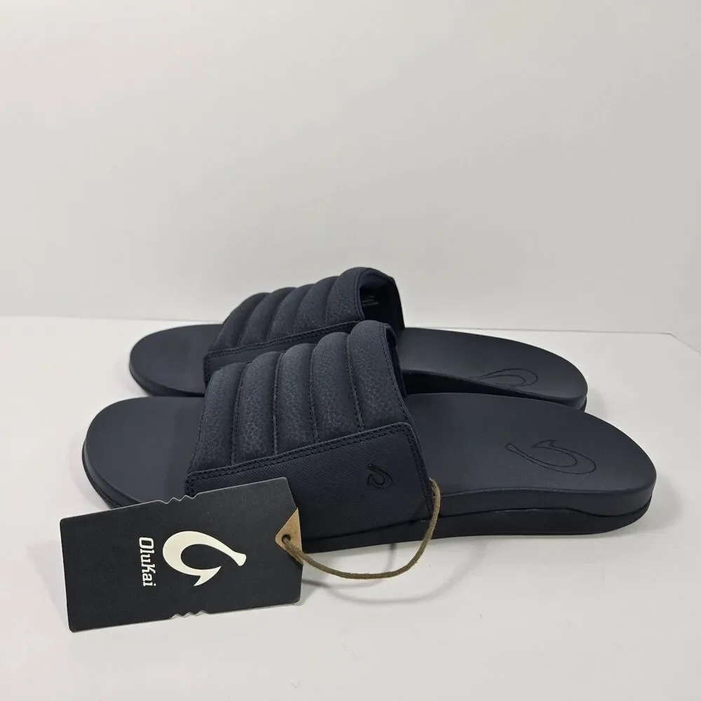 NEW OluKai Maha Olu Slides Sandals Navy Blue Moonlit Ocean Mens 12